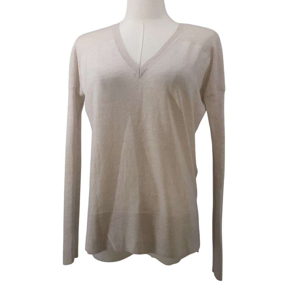 AllSaints Uma Jumper 100% Merino Wool Cream Sweater Size XS Vneck